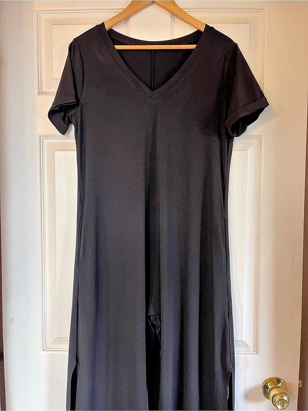 Halara V Neck Short Sleeve Side Pocket Wide Leg Flowy Waffle Casual Jumpsuit